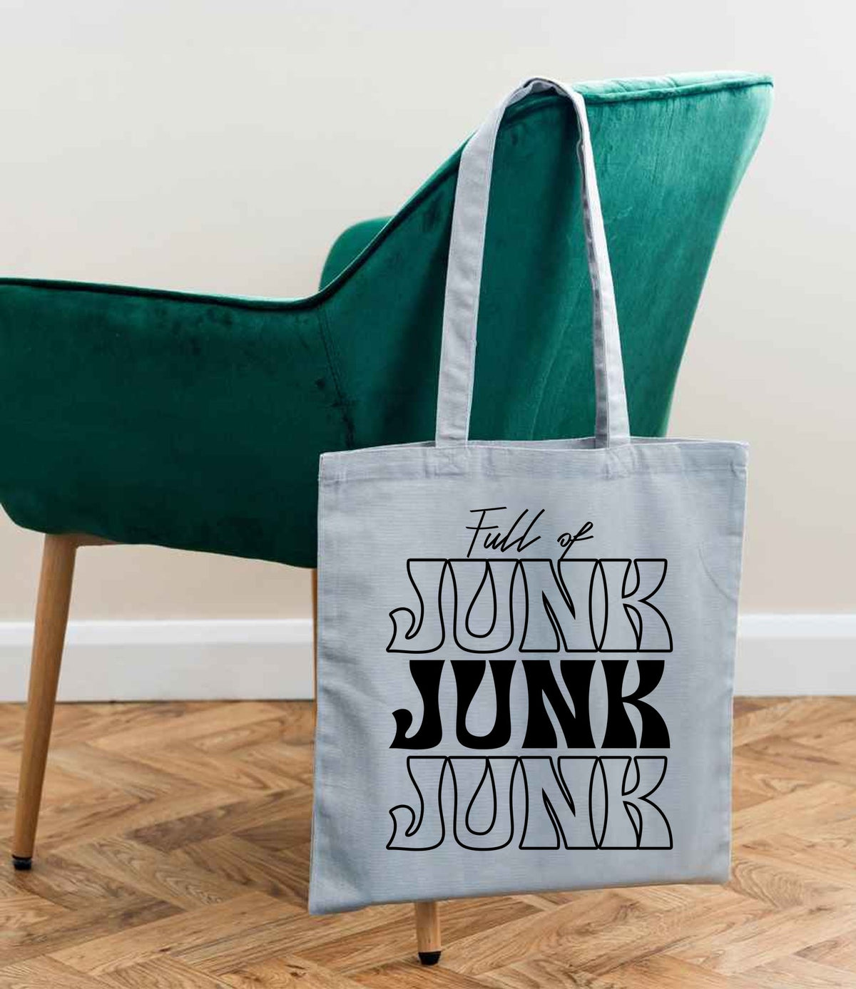 Full of JUNK JUNK JUNK tote bag in light blue