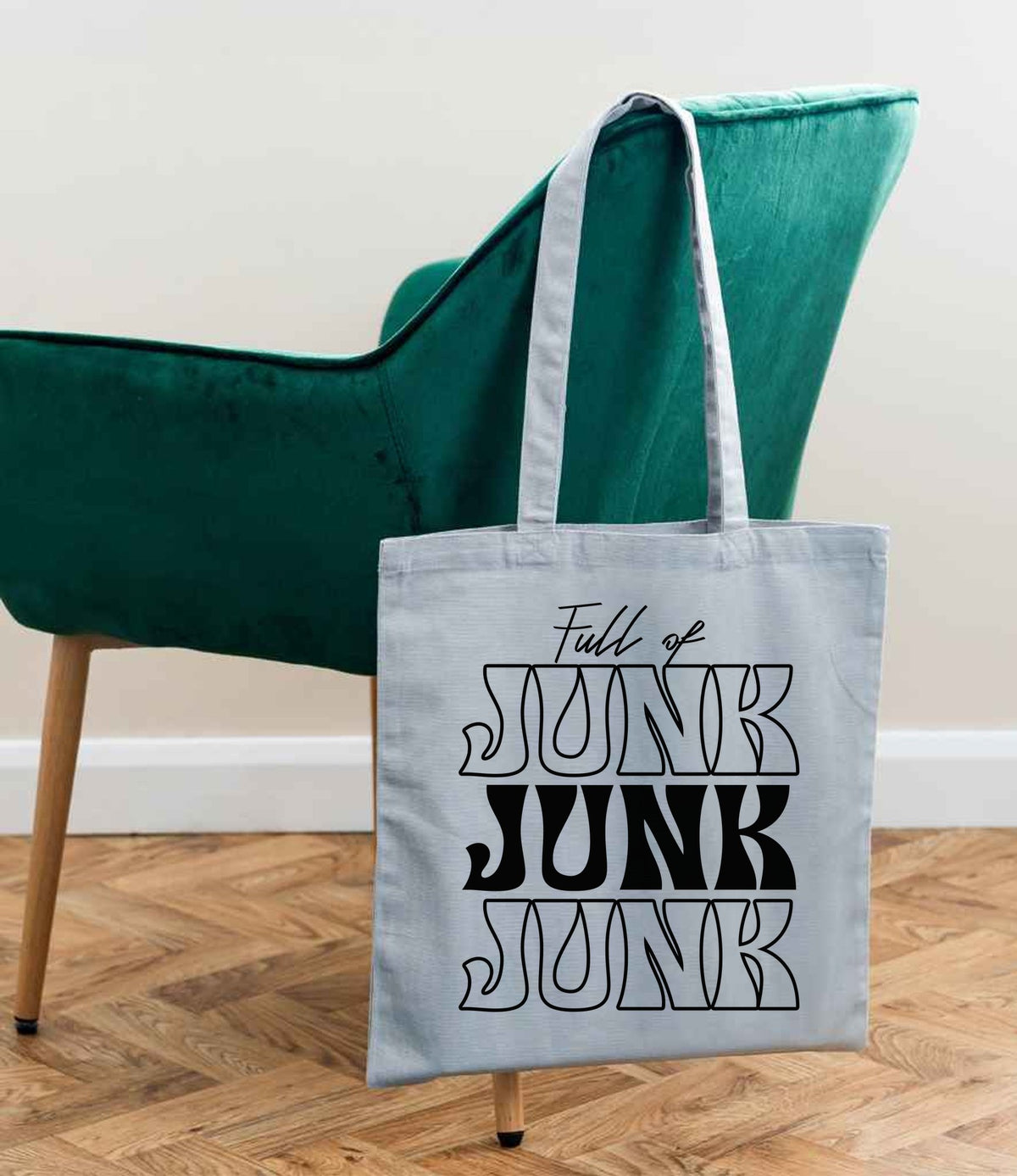 Full of JUNK JUNK JUNK tote bag in light blue