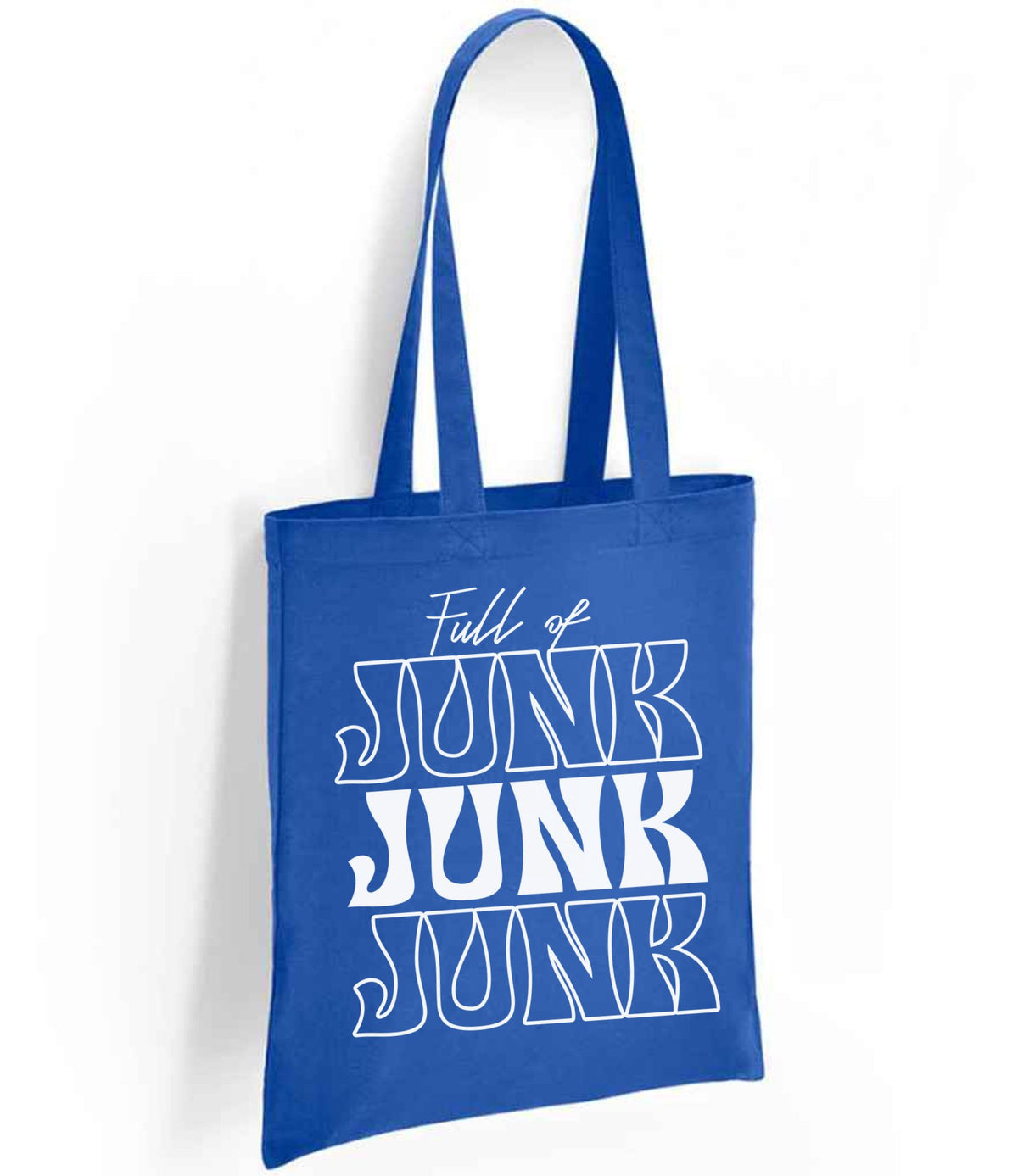 Full of JUNK JUNK JUNK tote bag in royal blue