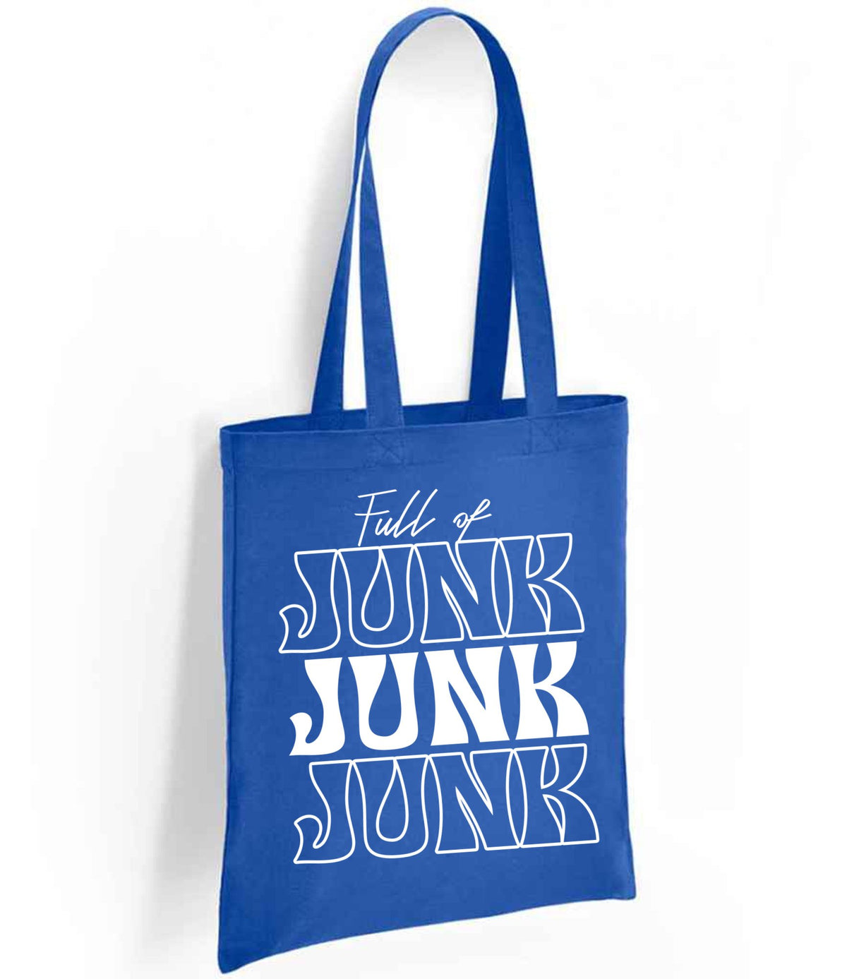 Full of JUNK JUNK JUNK tote bag in royal blue
