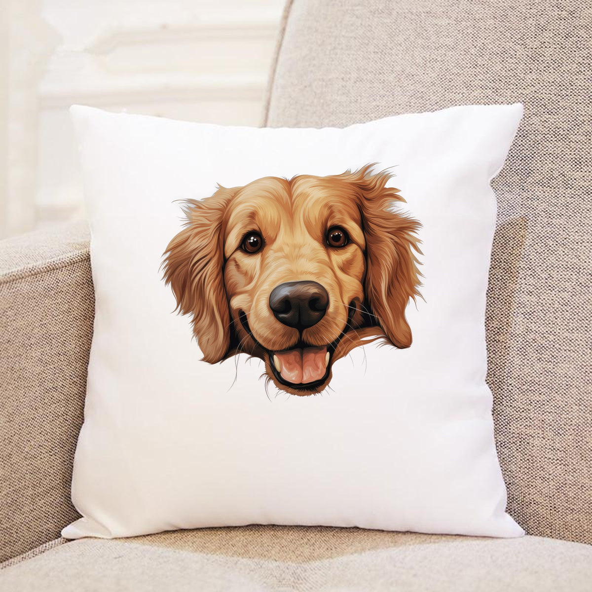 Golden Retriever Face cushion in white
