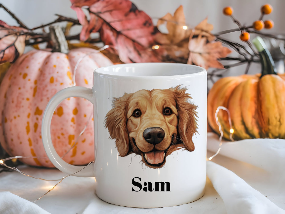 Customisable Golden Retriever Face – Orca 11oz Standard Mug, personalised with your own text