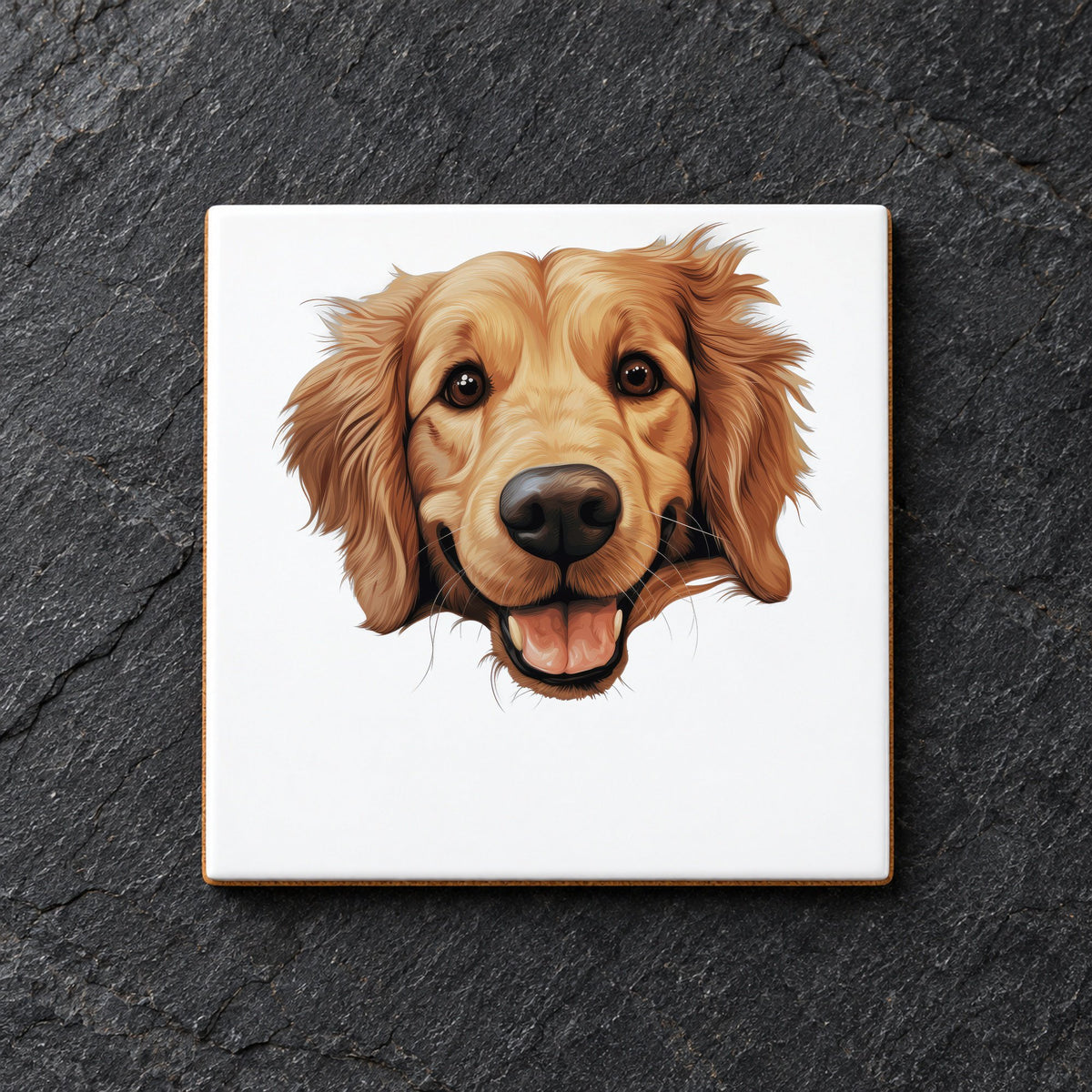 Golden Retriever Face ceramic coaster in white