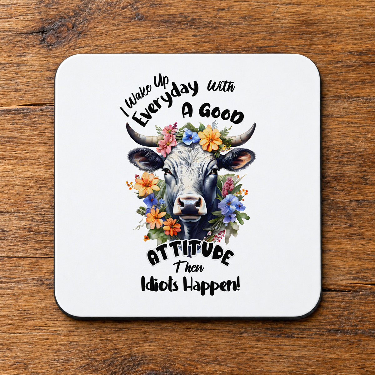 Good Attitude Cow coaster in white