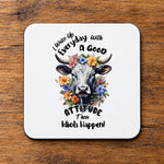 Good Attitude Cow coaster in white