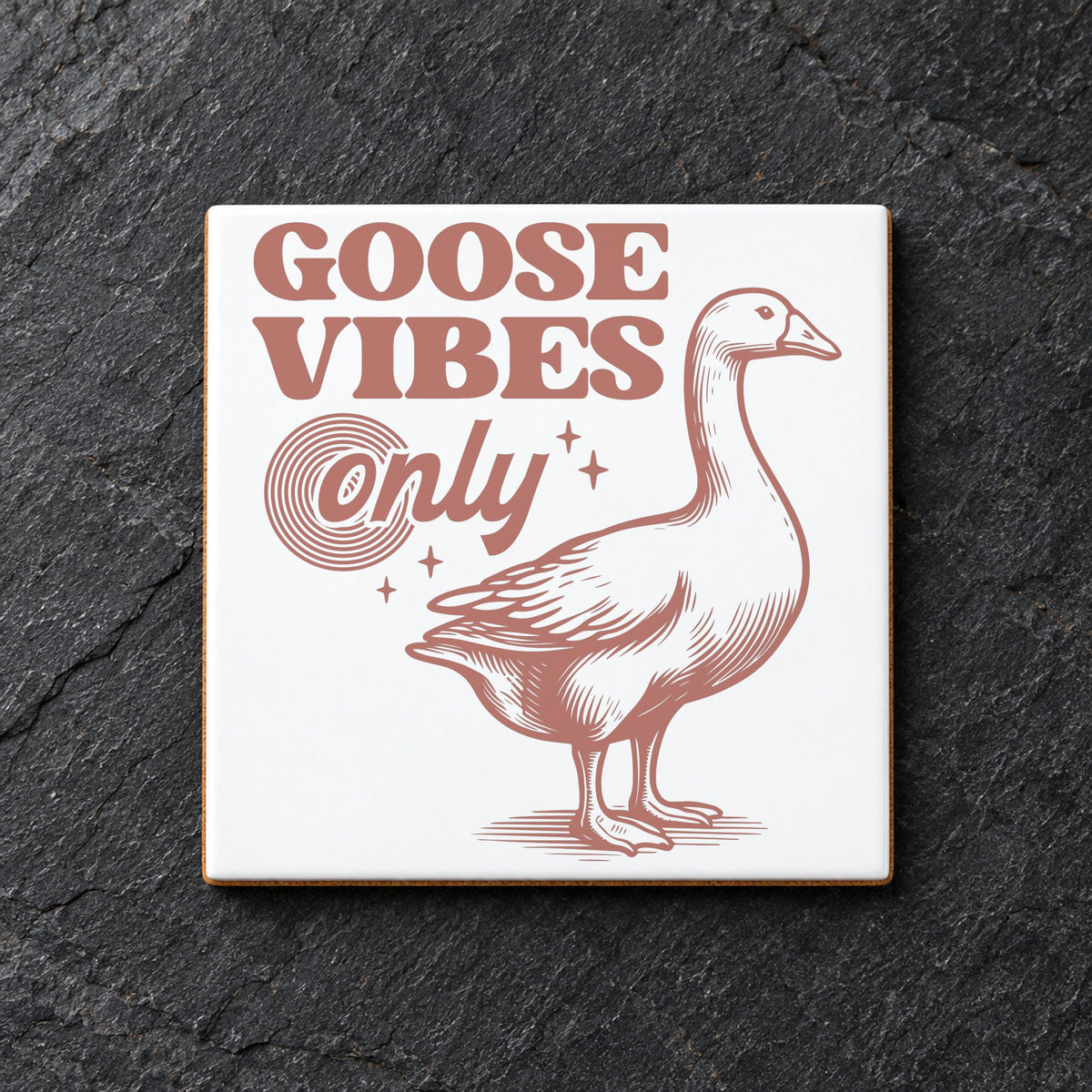 GOOSE VIBES Only ceramic coaster in white