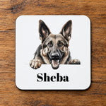 Customisable Happy German Shepherd – Coaster, personalised with your own text