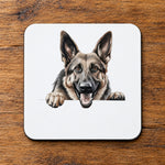 Happy German Shepherd coaster in white