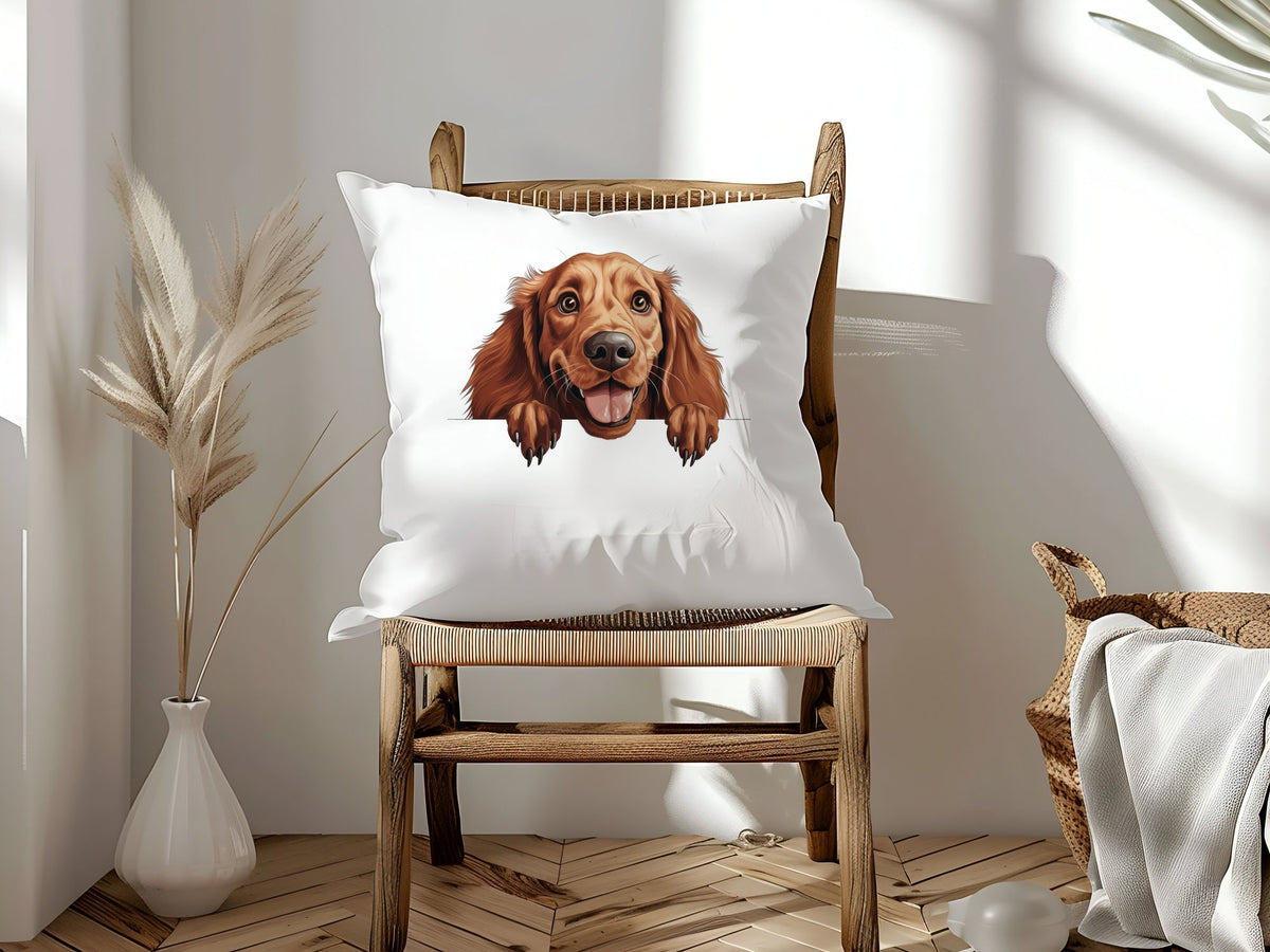 Happy Irish Setter cushion in white