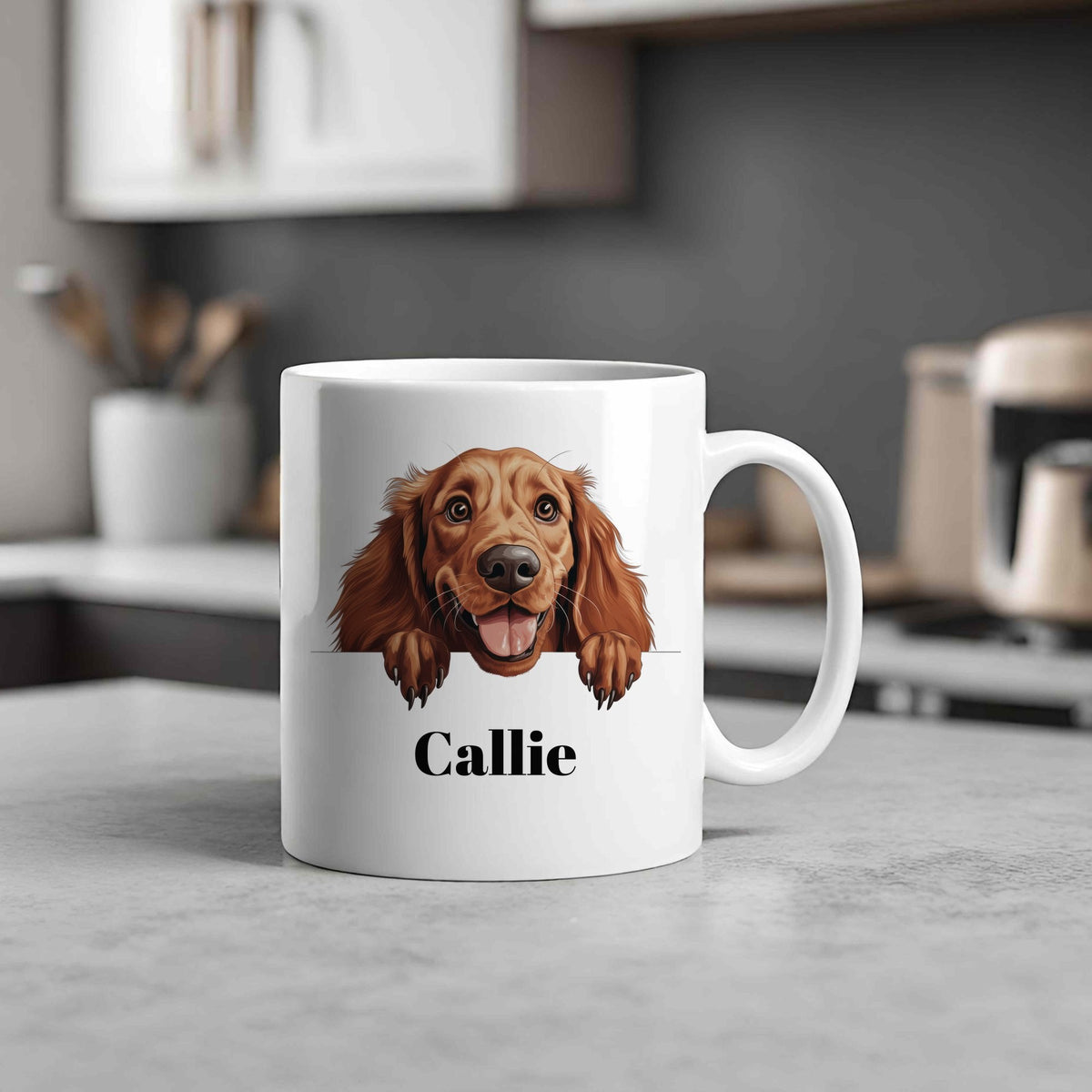 Customisable Happy Irish Setter – Orca 11oz Standard Mug, personalised with your own text