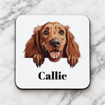 Customisable Happy Irish Setter – Coaster, personalised with your own text