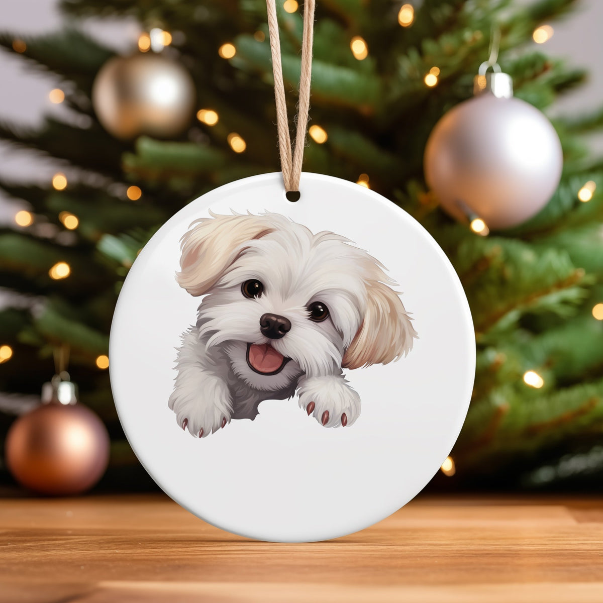 Happy Maltese Dog hanging decoration in standard