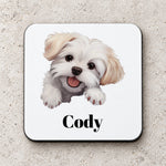Customisable Happy Maltese Dog – Coaster, personalised with your own text