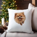 Happy Pomeranian cushion in white