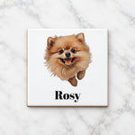 Customisable Happy Pomeranian – Ceramic Coaster, personalised with your own text