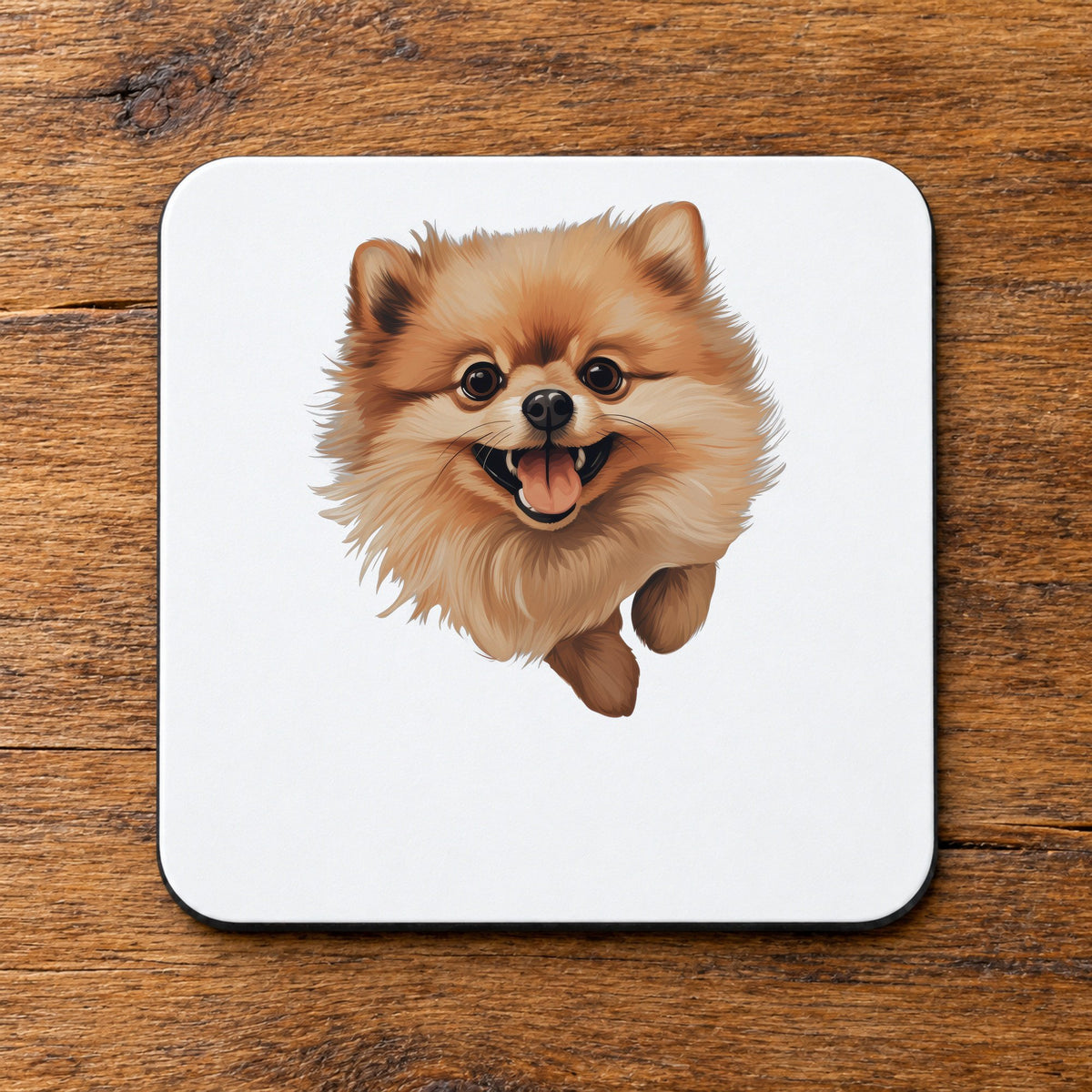 Happy Pomeranian coaster in white