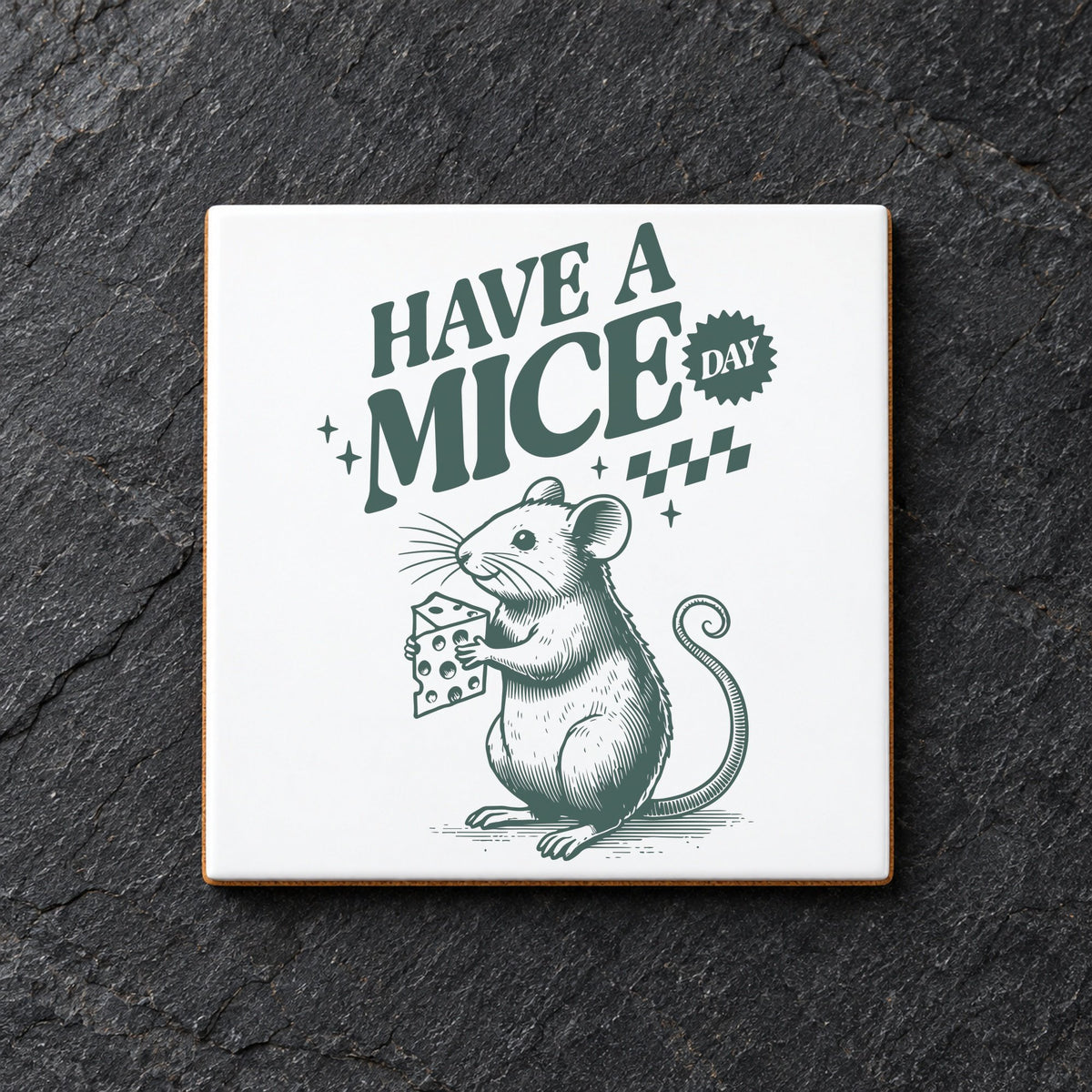 Have a Mice Day ceramic coaster in white