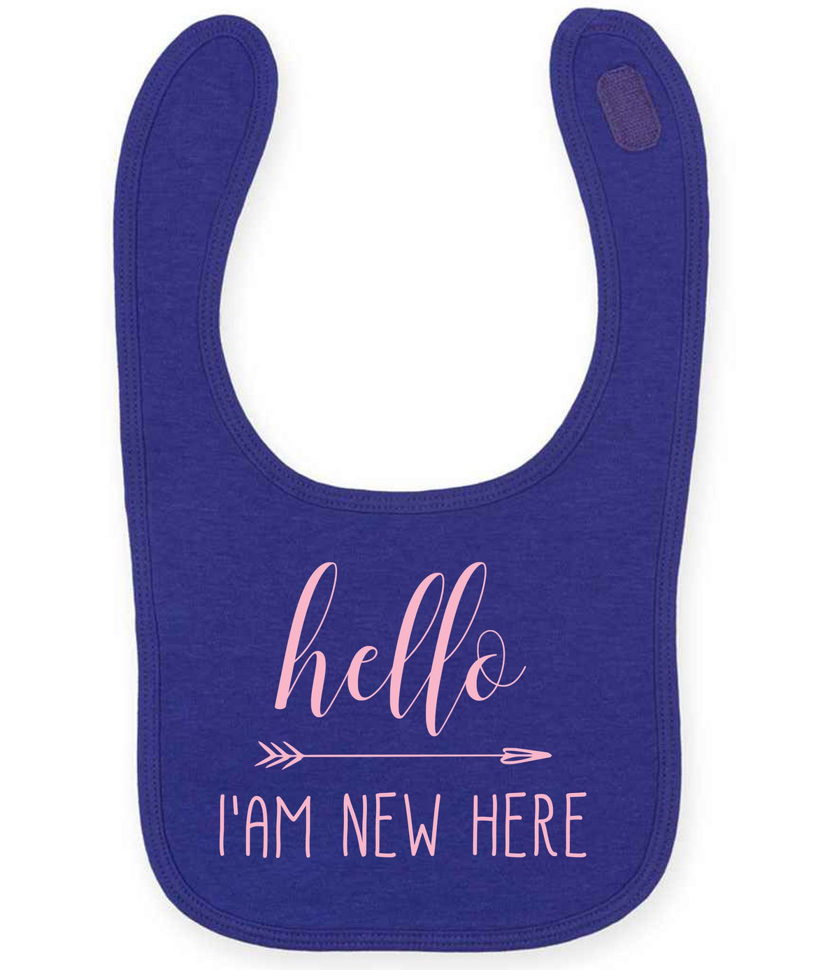 Hello I'AM NEW HERE – Larkwood Baby/Toddler Bib in Purple with Baby Pink vinyl