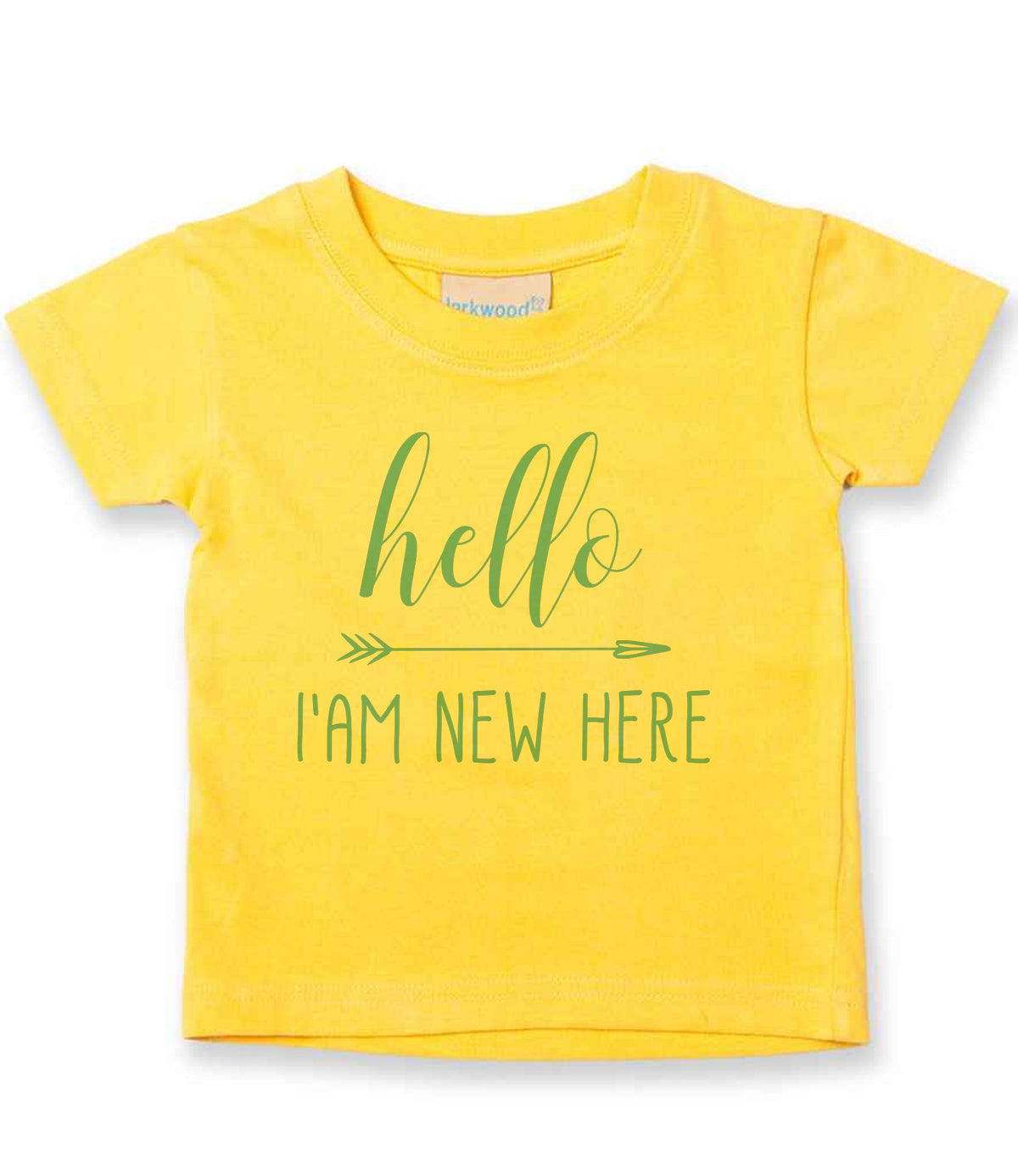 Hello I'AM NEW HERE – Baby T-Shirt in Sunflower with Baby Blue vinyl