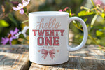Hello TWENTY ONE EST. 2005 standard mug in white