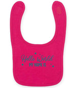 Customisable Hello World MY NAME IS – Larkwood Baby/Toddler Bib in Fuchsia with Teal vinyl