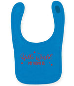 Customisable Hello World MY NAME IS – Larkwood Baby/Toddler Bib in Sapphire Blue with Red vinyl