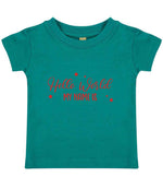 Customisable Hello World MY NAME IS – Baby T-Shirt in Jade with Red vinyl