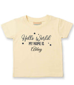 Customisable Hello World MY NAME IS – Baby T-Shirt, personalised with your own text