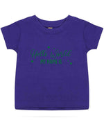 Customisable Hello World MY NAME IS – Baby T-Shirt in Purple with Dark Green vinyl
