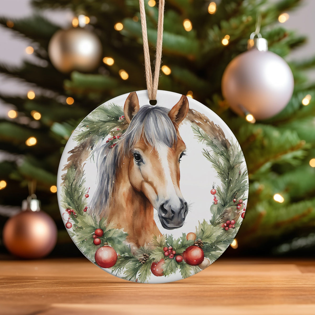Horse Christmas Wreath ceramic hanging decoration in standard