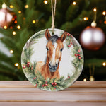 Horse with Christmas Wreath ceramic hanging decoration in standard