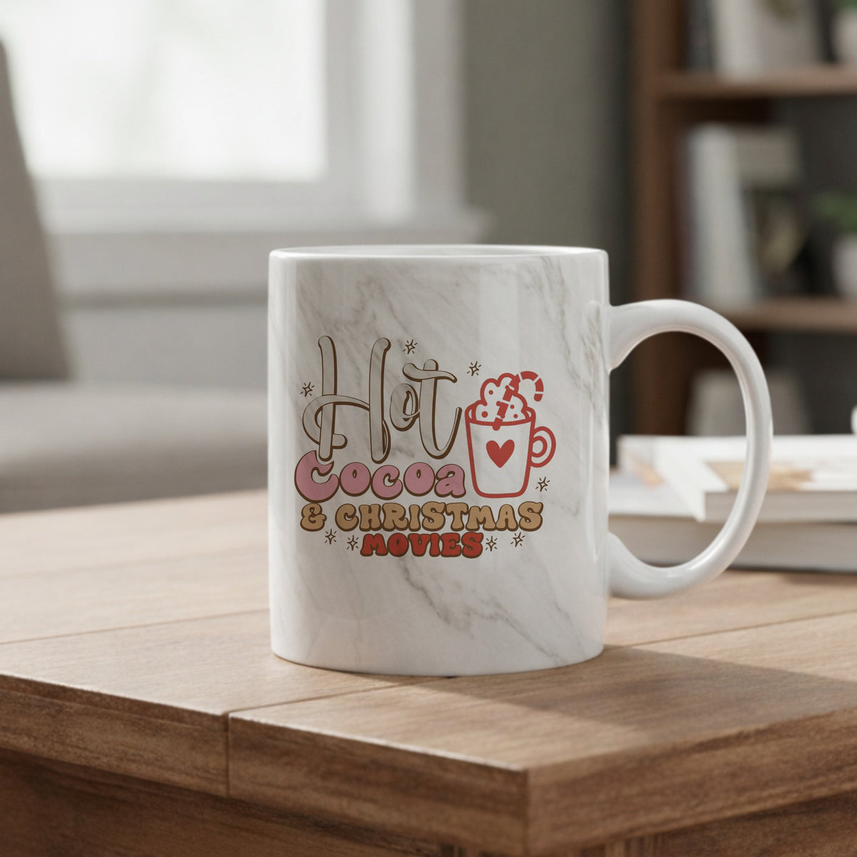 Hot Cocoa & Christmas Movies 11oz marble mug in grey