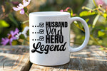 Mug piece of the Matching Set: Mug and T-shirt for Husband, Dad, Hero, Legend in Black