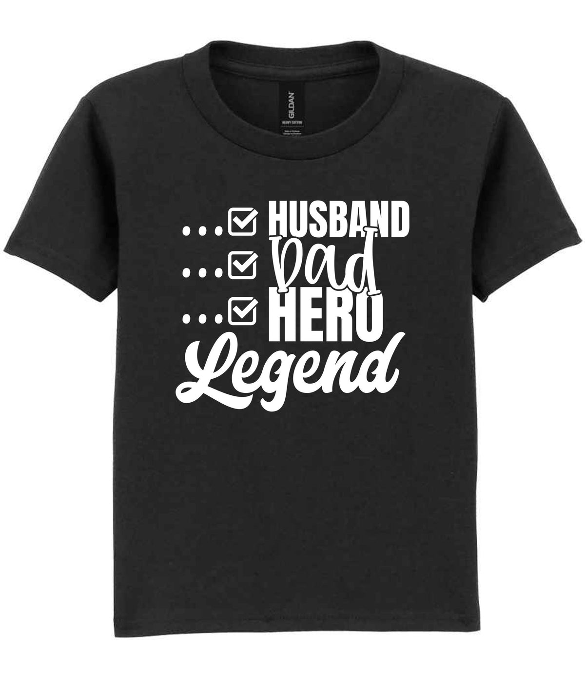 T-shirt piece of the Matching Set: Mug and T-shirt for Husband, Dad, Hero, Legend in Black