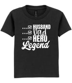 T-shirt piece of the Matching Set: Mug and T-shirt for Husband, Dad, Hero, Legend in Black