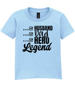 T-shirt piece of the Matching Set: Mug and T-shirt for Husband, Dad, Hero, Legend in Light Blue