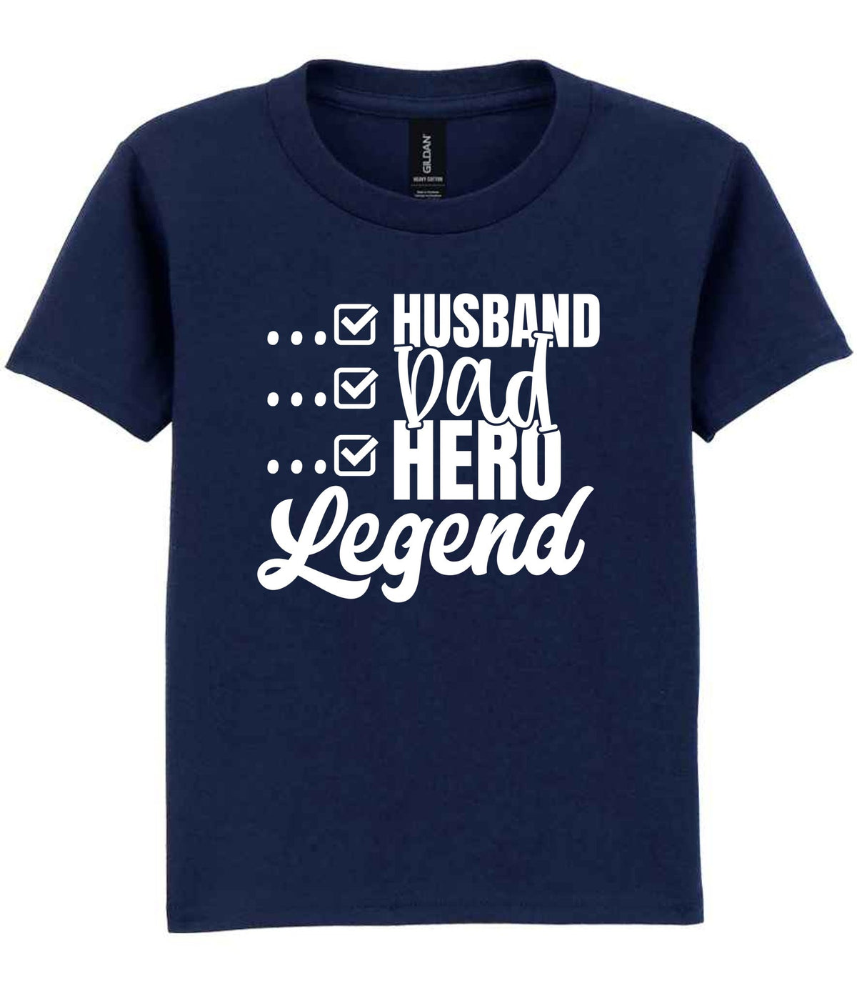 T-shirt piece of the Matching Set: Mug and T-shirt for Husband, Dad, Hero, Legend in Navy