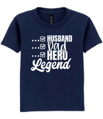 T-shirt piece of the Matching Set: Mug and T-shirt for Husband, Dad, Hero, Legend in Navy
