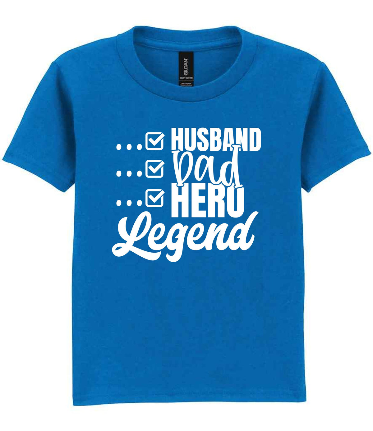 T-shirt piece of the Matching Set: Mug and T-shirt for Husband, Dad, Hero, Legend in Royal Blue