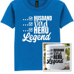Matching Set: Mug and T-shirt for Husband, Dad, Hero, Legend in Royal Blue