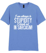 T-shirt piece of the Matching Set: Mug, Coaster & T-shirt with Sarcastic Text Design in Carolina Blue