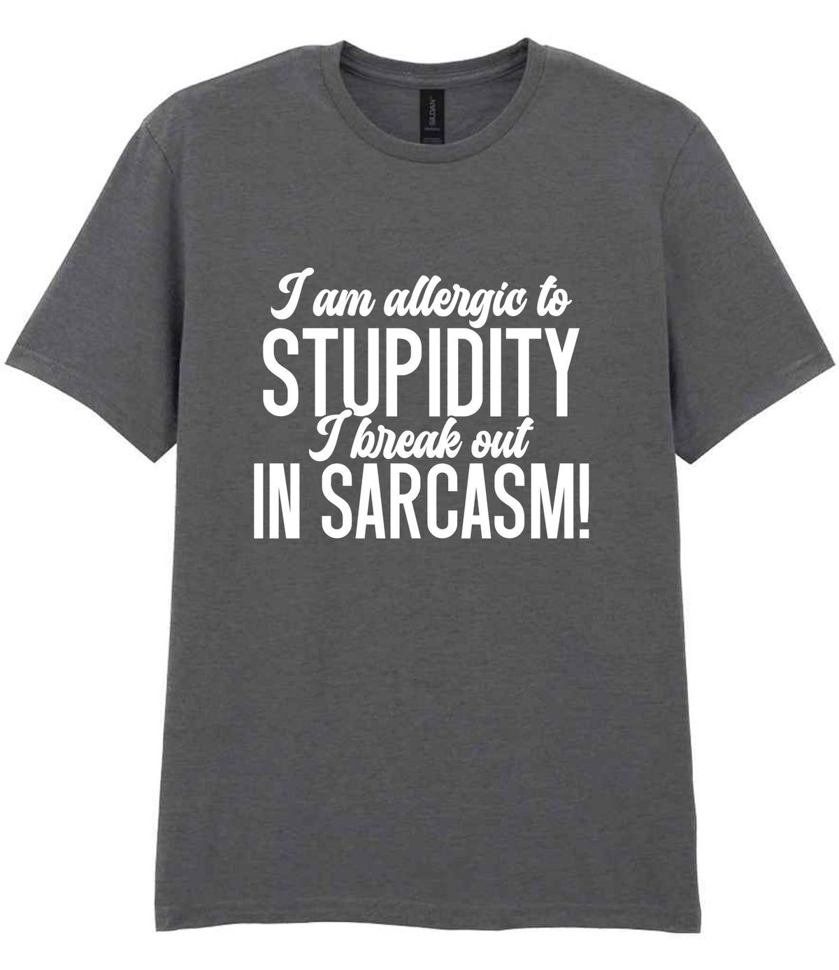 T-shirt piece of the Matching Set: Mug, Coaster & T-shirt with Sarcastic Text Design in Charcoal