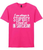 T-shirt piece of the Matching Set: Mug, Coaster & T-shirt with Sarcastic Text Design in Heliconia