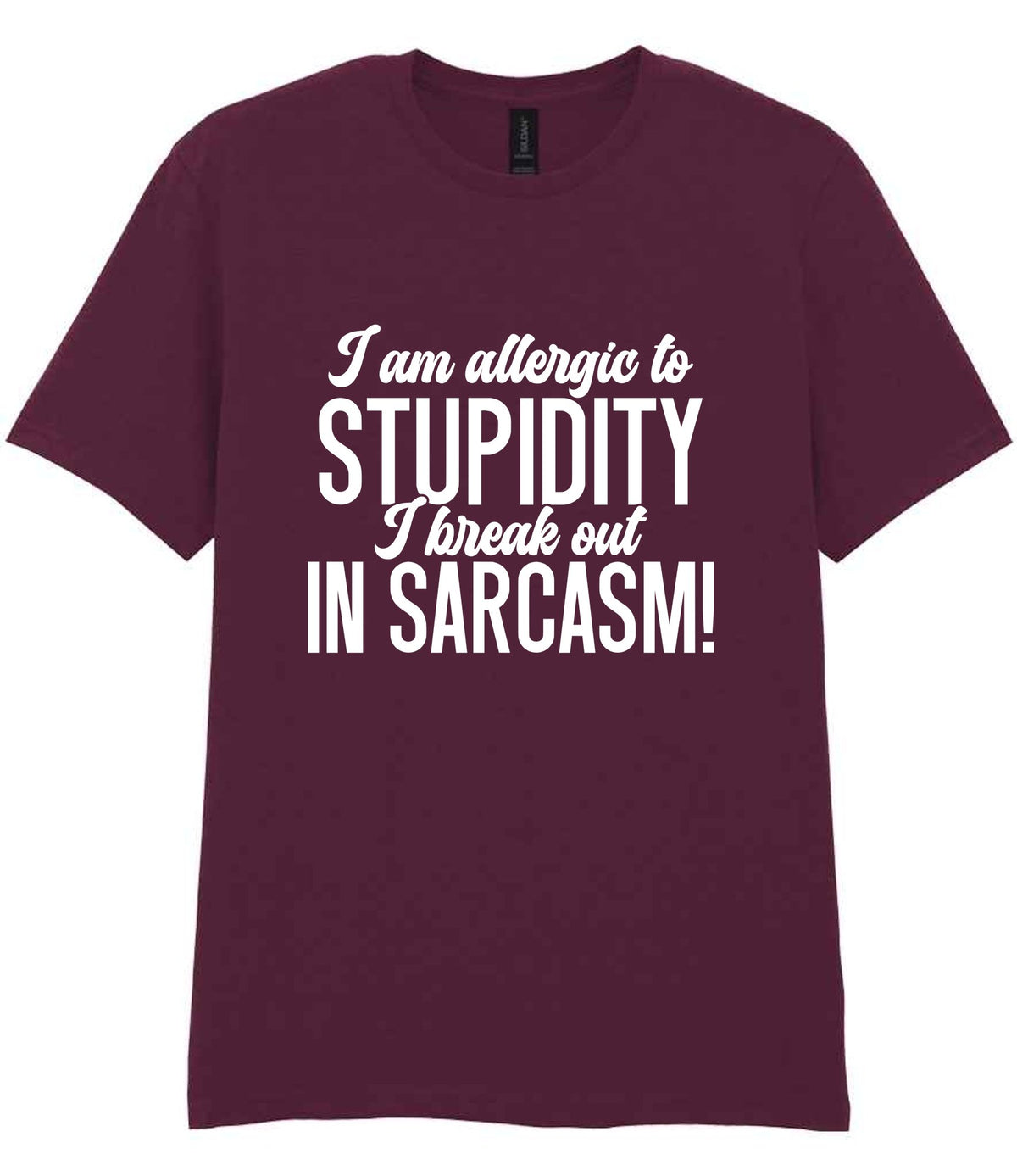 T-shirt piece of the Matching Set: Mug, Coaster & T-shirt with Sarcastic Text Design in Maroon