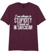 T-shirt piece of the Matching Set: Mug, Coaster & T-shirt with Sarcastic Text Design in Maroon