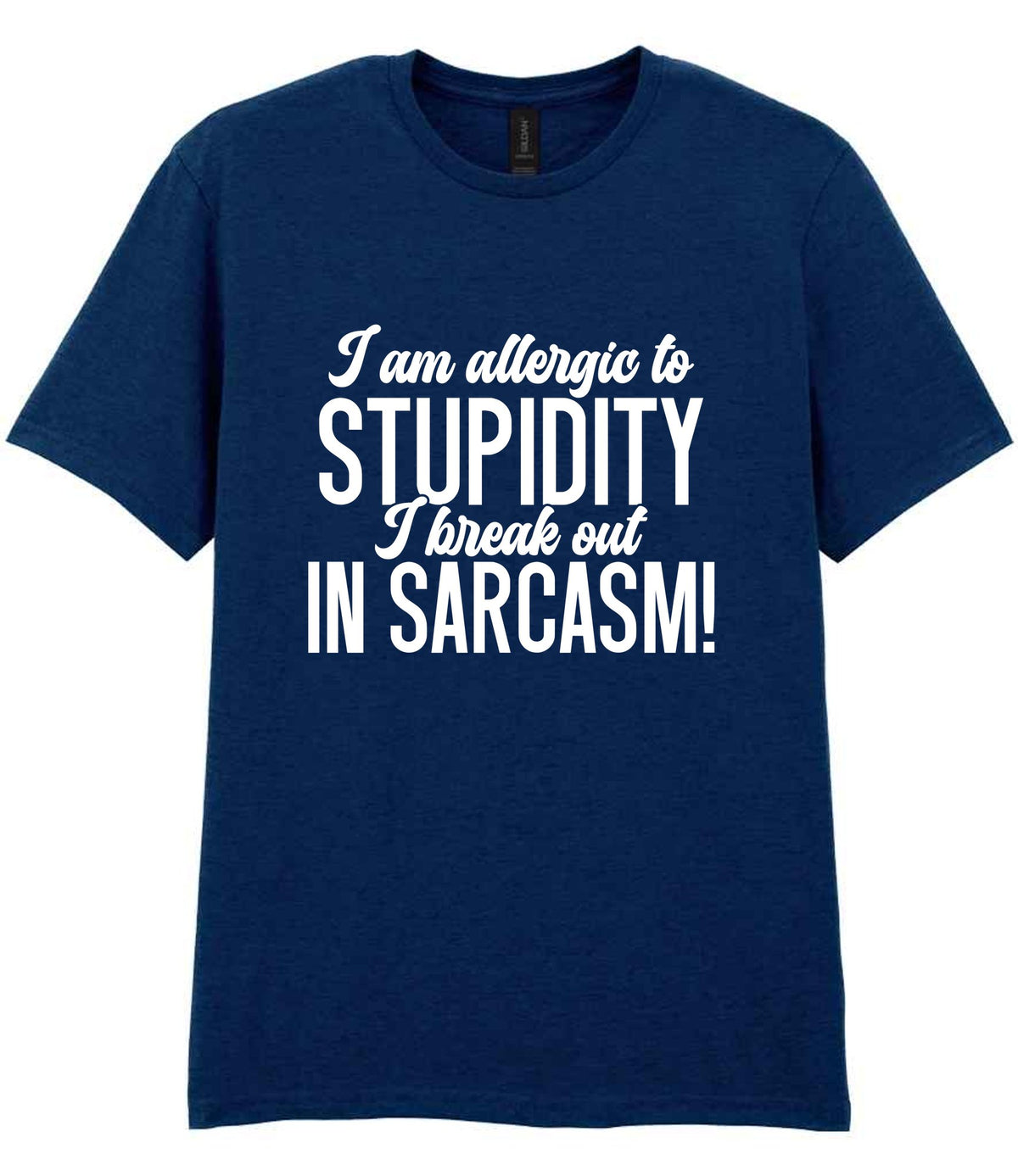 T-shirt piece of the Matching Set: Mug, Coaster & T-shirt with Sarcastic Text Design in Navy