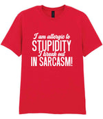 T-shirt piece of the Matching Set: Mug, Coaster & T-shirt with Sarcastic Text Design in Red