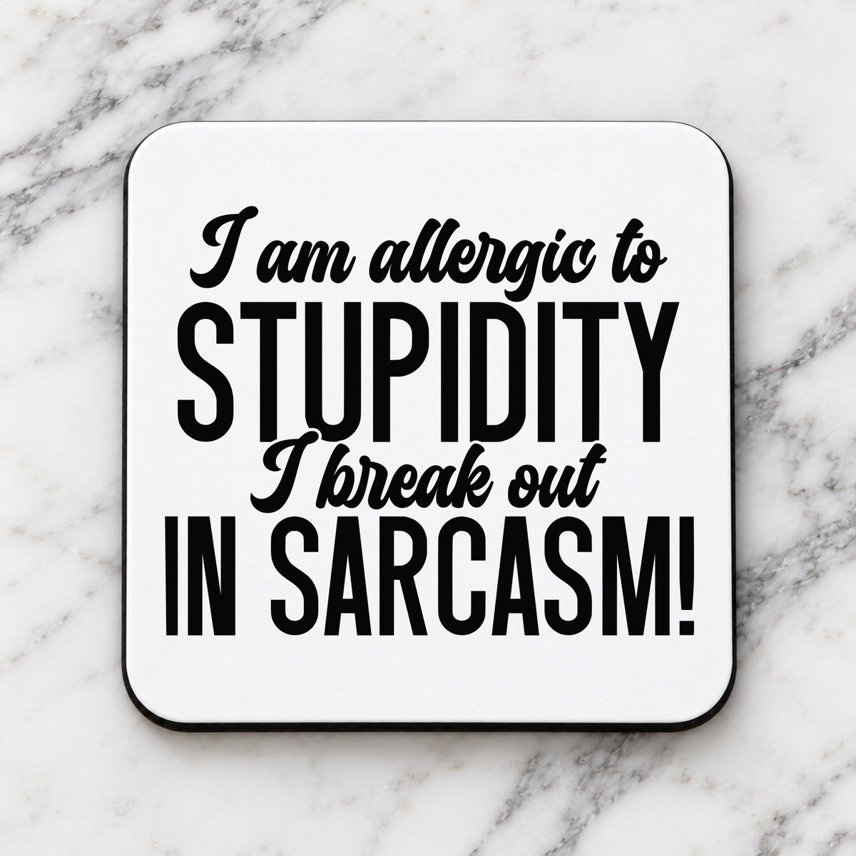 Coaster piece of the Matching Set: Mug, Coaster & T-shirt with Sarcastic Text Design in Royal Blue