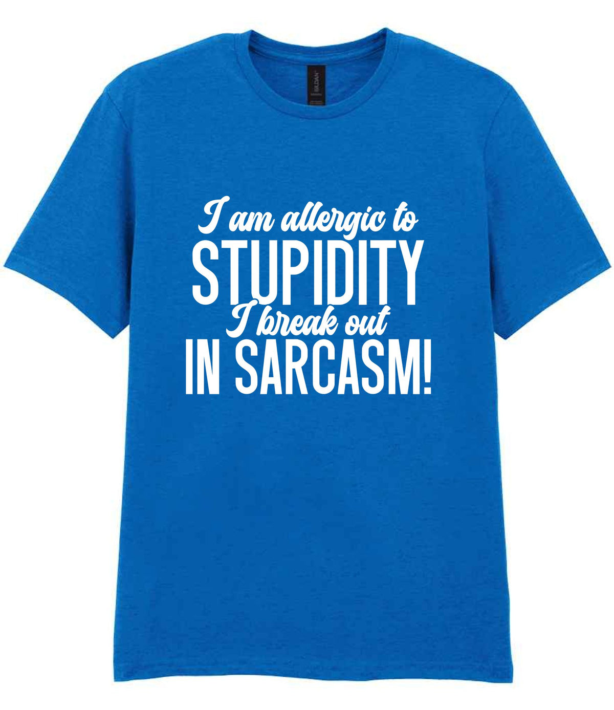 T-shirt piece of the Matching Set: Mug, Coaster & T-shirt with Sarcastic Text Design in Royal Blue