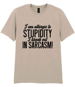 T-shirt piece of the Matching Set: Mug, Coaster & T-shirt with Sarcastic Text Design in Sand